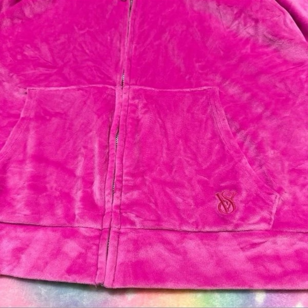 Victoria's Secret Fuchsia Zip-Up Hoodie velour XL - Picture 5 of 8